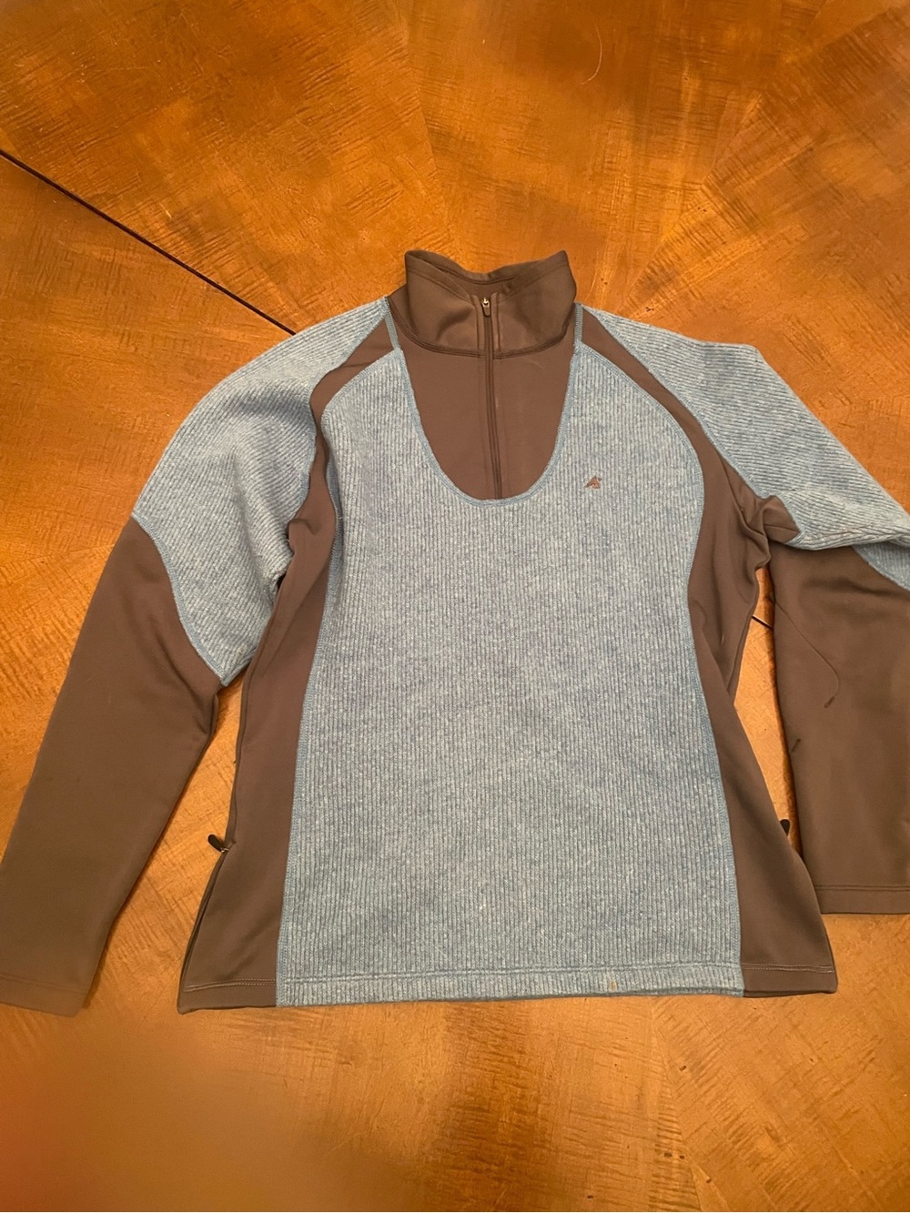 Light Blue and Brown Quarter-Zip Pullover